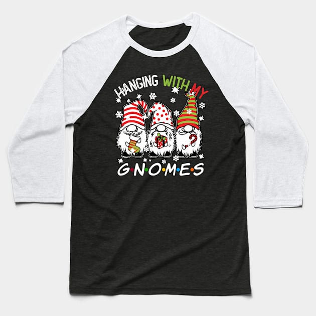 Funny Christmas Gnome Hanging With My Gnomies Family Pajamas Baseball T-Shirt by JennyArtist